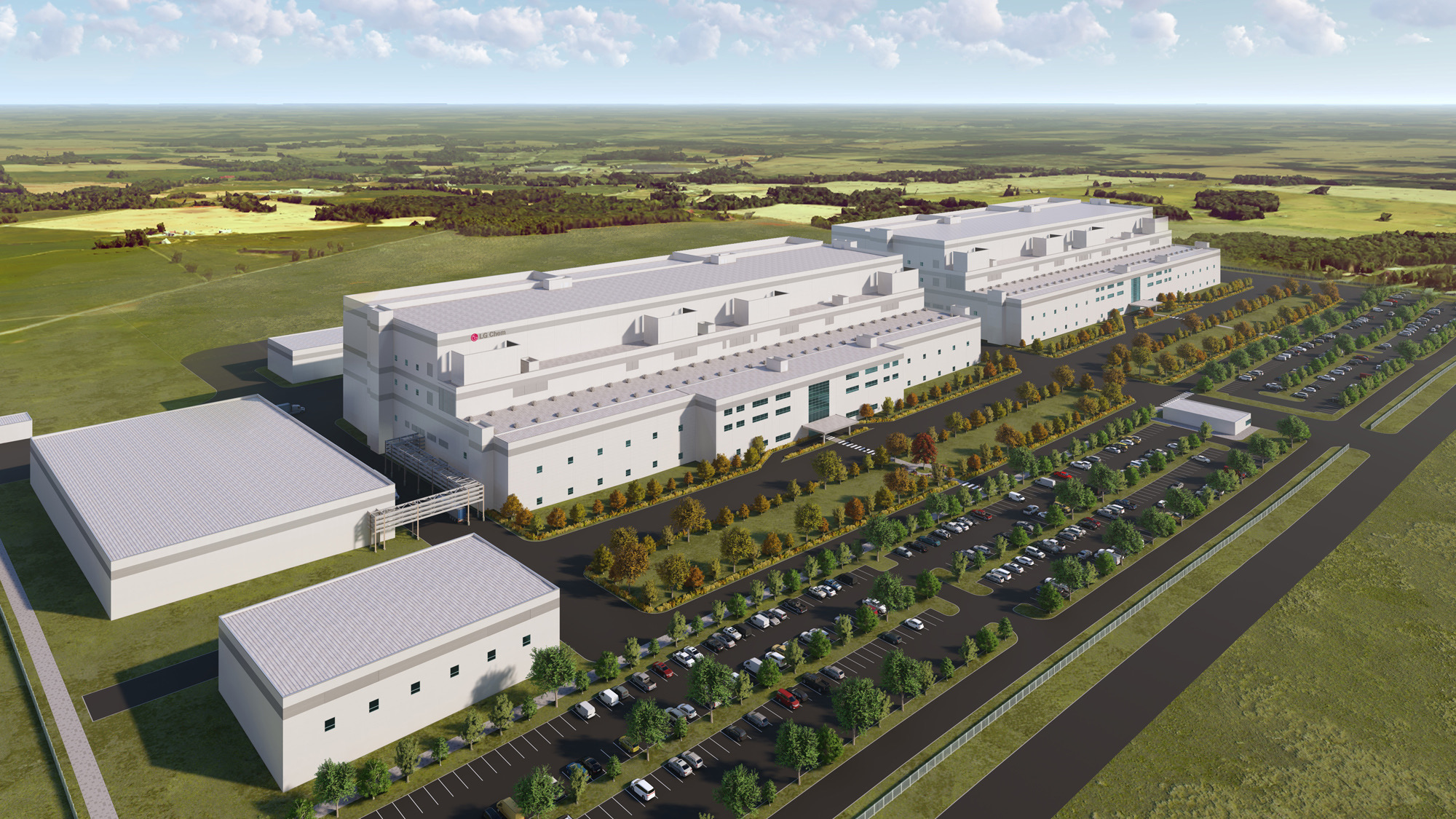Aerial view of a large modern industrial plant complex