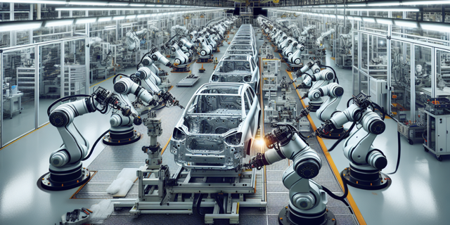Robotic automotive manufacturing line assembling vehicle bodies